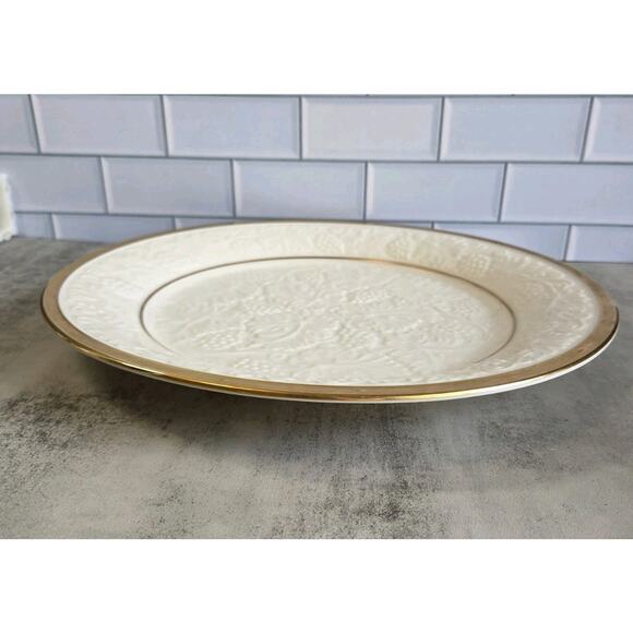 Lenox Round Embossed Serving Platter with Gold Trim 13" EUC Made In USA EUC - Picture 2 of 10